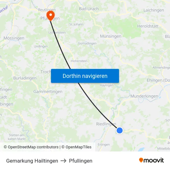 Gemarkung Hailtingen to Pfullingen map