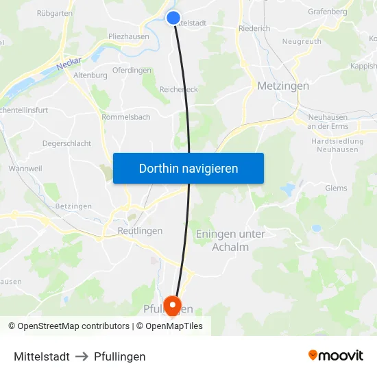 Mittelstadt to Pfullingen map