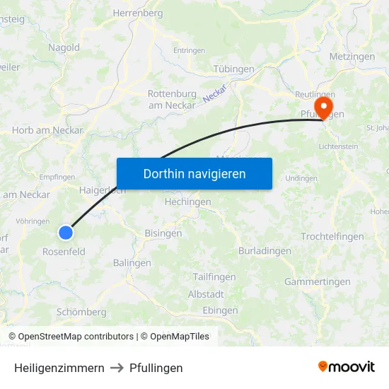 Heiligenzimmern to Pfullingen map