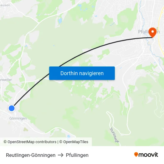 Reutlingen-Gönningen to Pfullingen map