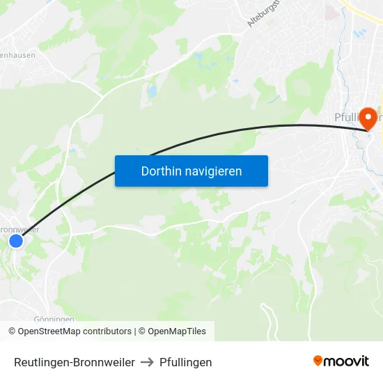 Reutlingen-Bronnweiler to Pfullingen map
