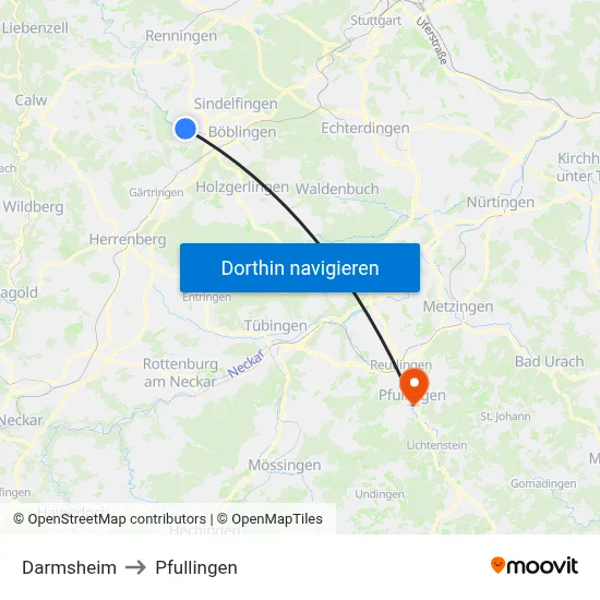 Darmsheim to Pfullingen map