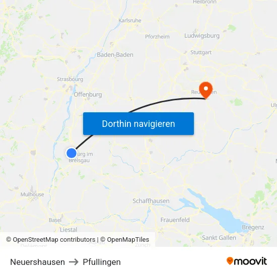 Neuershausen to Pfullingen map