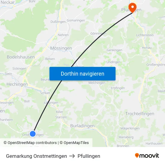 Gemarkung Onstmettingen to Pfullingen map