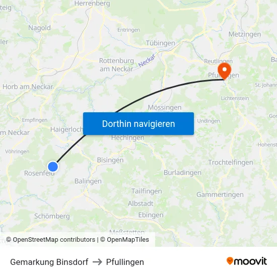 Gemarkung Binsdorf to Pfullingen map