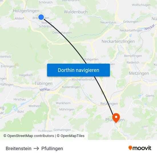 Breitenstein to Pfullingen map