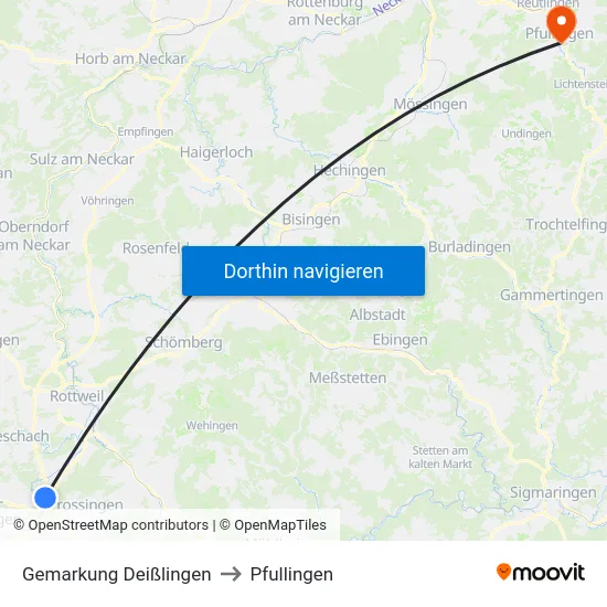 Gemarkung Deißlingen to Pfullingen map