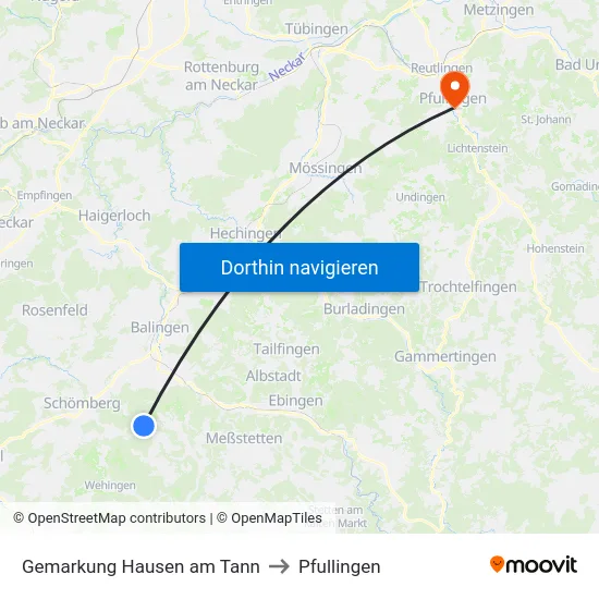 Gemarkung Hausen am Tann to Pfullingen map