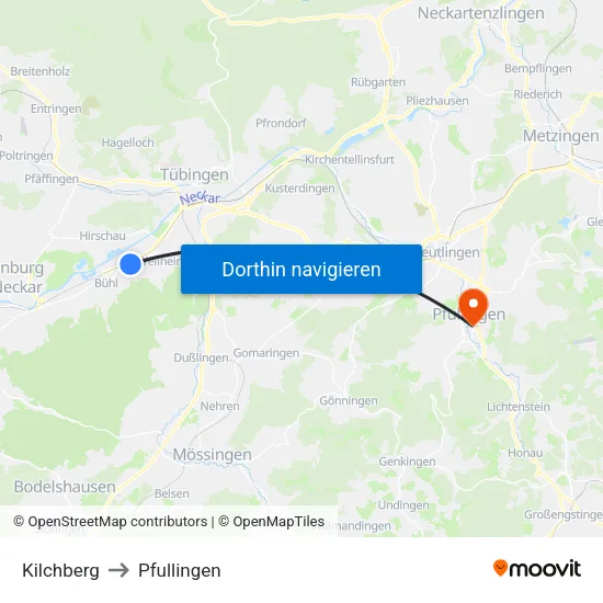 Kilchberg to Pfullingen map