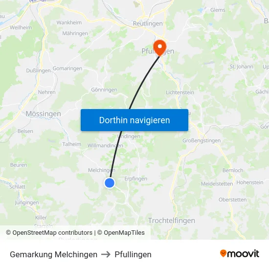 Gemarkung Melchingen to Pfullingen map