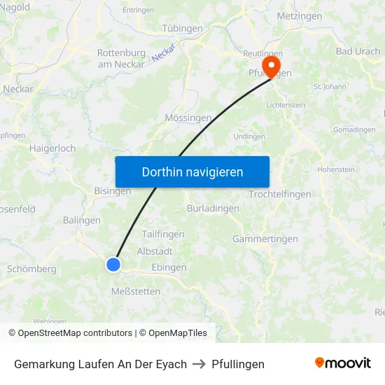 Gemarkung Laufen An Der Eyach to Pfullingen map