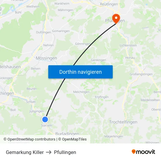 Gemarkung Killer to Pfullingen map
