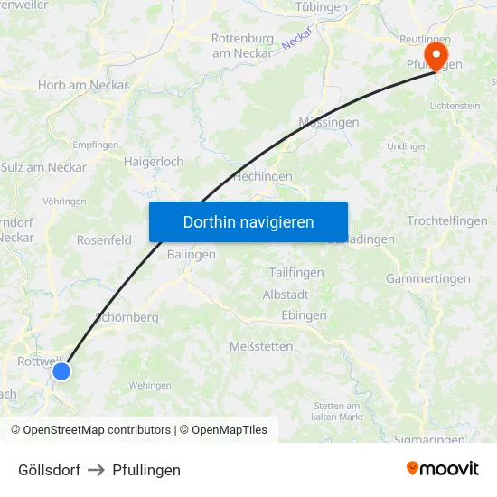 Göllsdorf to Pfullingen map