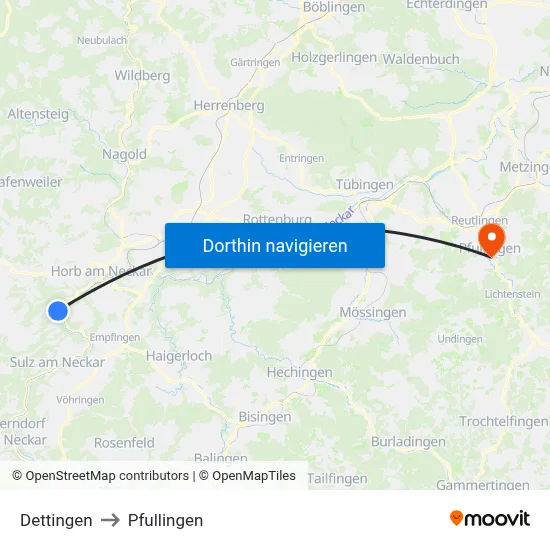Dettingen to Pfullingen map