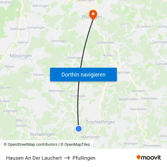 Hausen An Der Lauchert to Pfullingen map