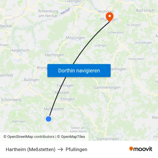 Hartheim (Meßstetten) to Pfullingen map