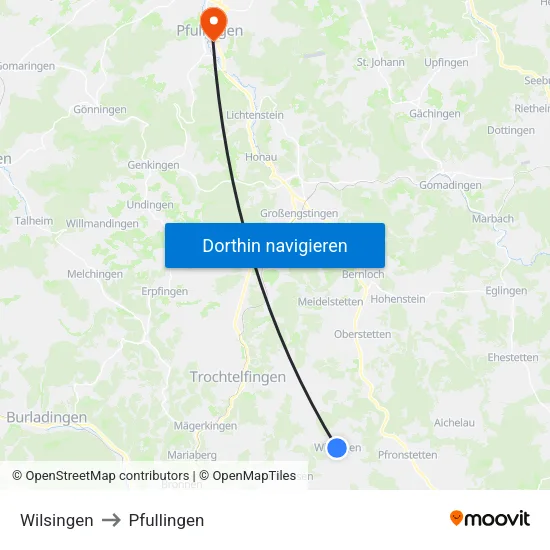 Wilsingen to Pfullingen map