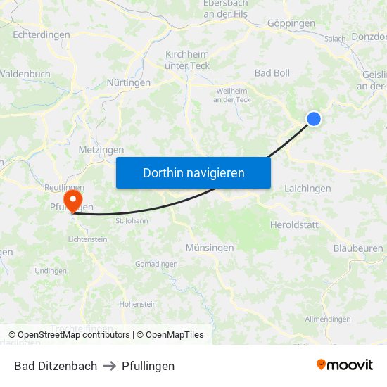 Bad Ditzenbach to Pfullingen map