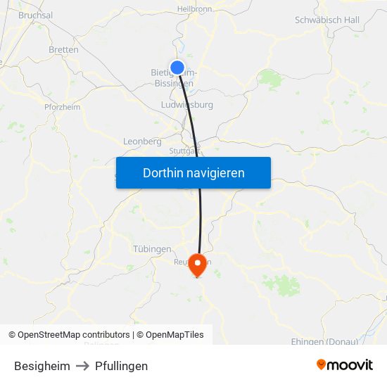 Besigheim to Pfullingen map
