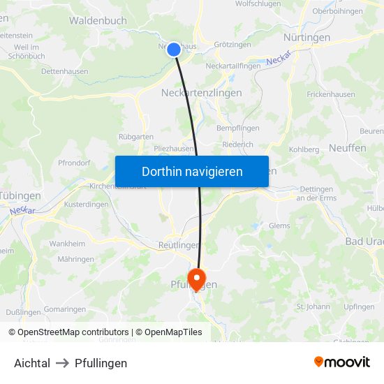 Aichtal to Pfullingen map
