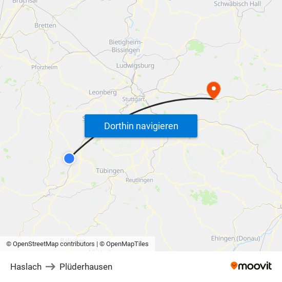 Haslach to Plüderhausen map