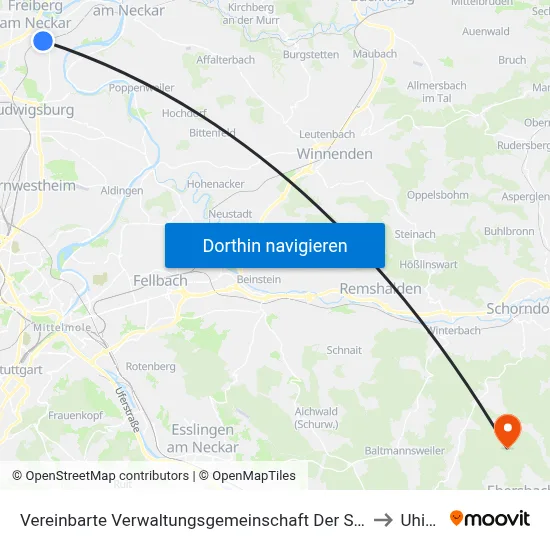 Vereinbarte Verwaltungsgemeinschaft Der Stadt Freiberg am Neckar to Uhingen map