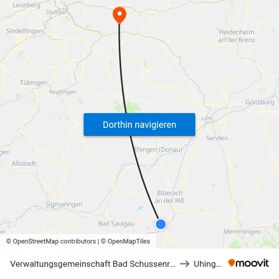 Verwaltungsgemeinschaft Bad Schussenried to Uhingen map