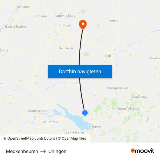 Meckenbeuren to Uhingen map