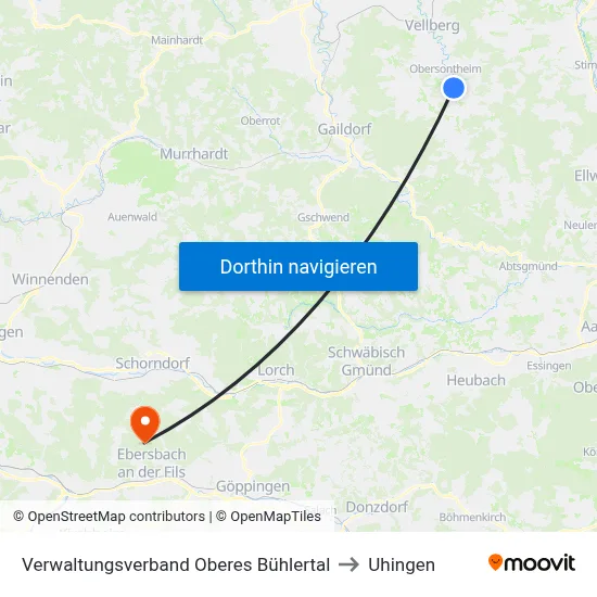 Verwaltungsverband Oberes Bühlertal to Uhingen map