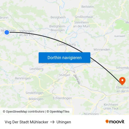 Vvg Der Stadt Mühlacker to Uhingen map