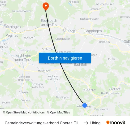 Gemeindeverwaltungsverband Oberes Filstal to Uhingen map