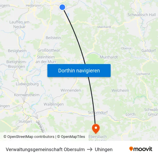 Verwaltungsgemeinschaft Obersulm to Uhingen map