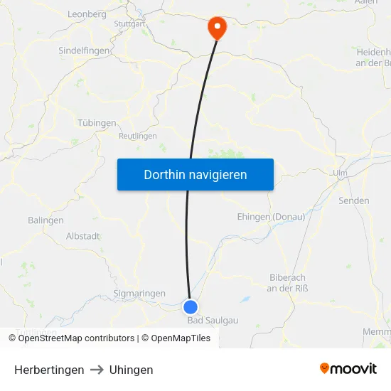 Herbertingen to Uhingen map
