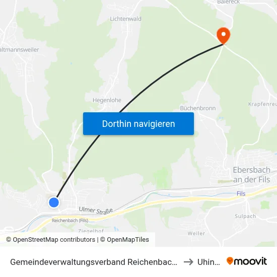 Gemeindeverwaltungsverband Reichenbach An Der Fils to Uhingen map