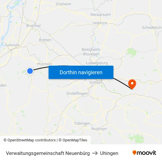 Verwaltungsgemeinschaft Neuenbürg to Uhingen map