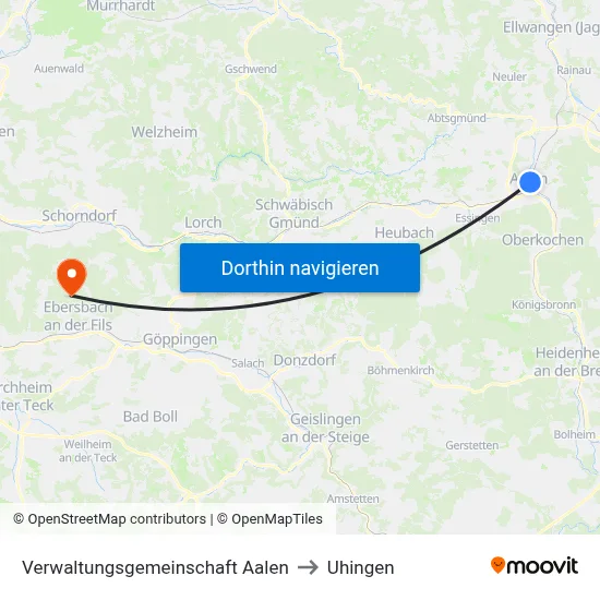 Verwaltungsgemeinschaft Aalen to Uhingen map