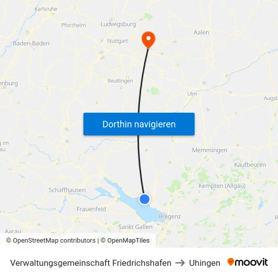 Verwaltungsgemeinschaft Friedrichshafen to Uhingen map