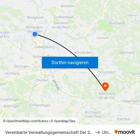Vereinbarte Verwaltungsgemeinschaft Der Stadt Bietigheim-Bissingen to Uhingen map