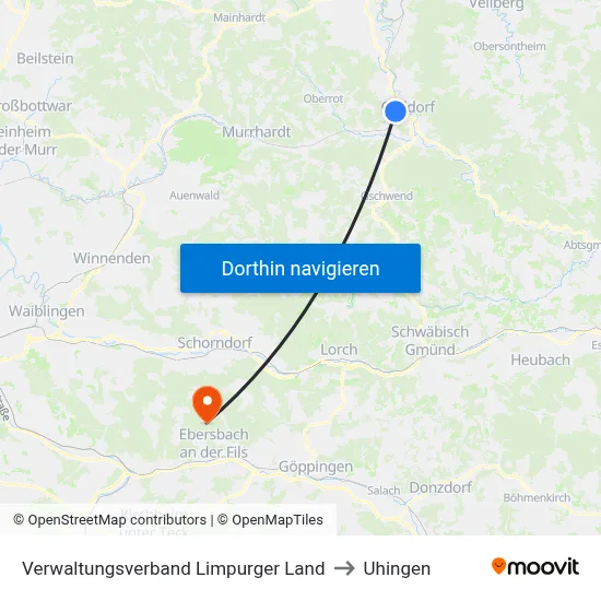 Verwaltungsverband Limpurger Land to Uhingen map