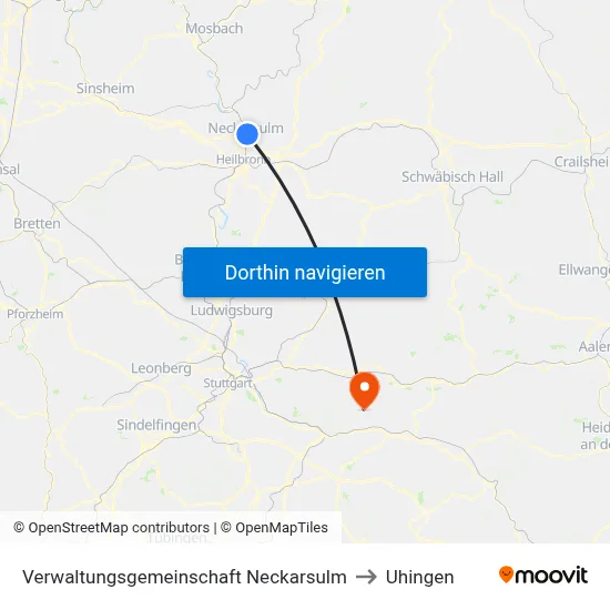 Verwaltungsgemeinschaft Neckarsulm to Uhingen map