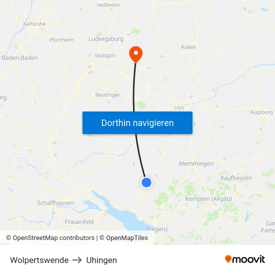 Wolpertswende to Uhingen map
