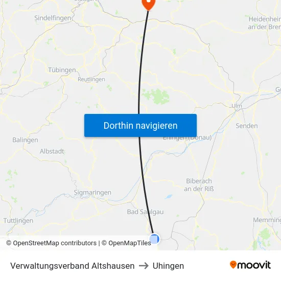Verwaltungsverband Altshausen to Uhingen map