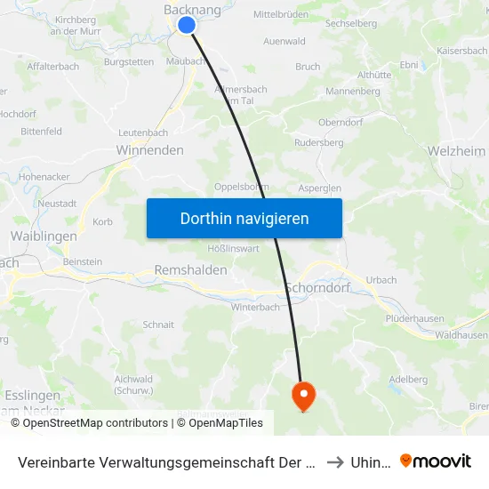 Vereinbarte Verwaltungsgemeinschaft Der Stadt Backnang to Uhingen map
