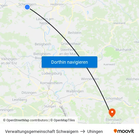 Verwaltungsgemeinschaft Schwaigern to Uhingen map