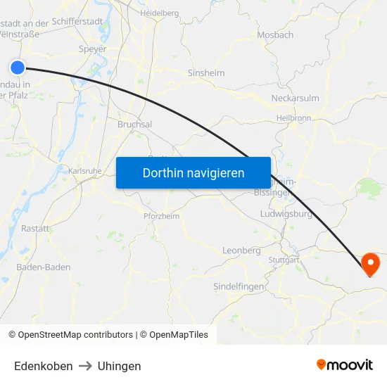Edenkoben to Uhingen map