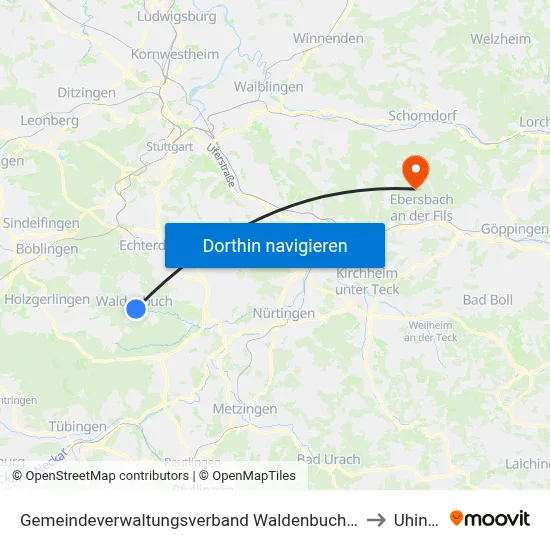 Gemeindeverwaltungsverband Waldenbuch/Steinenbronn to Uhingen map