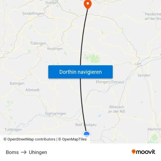 Boms to Uhingen map