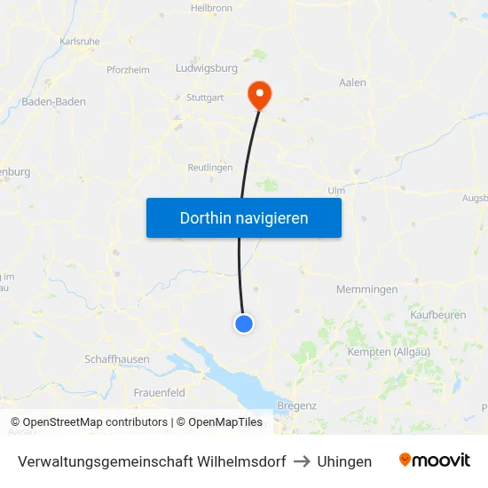 Verwaltungsgemeinschaft Wilhelmsdorf to Uhingen map