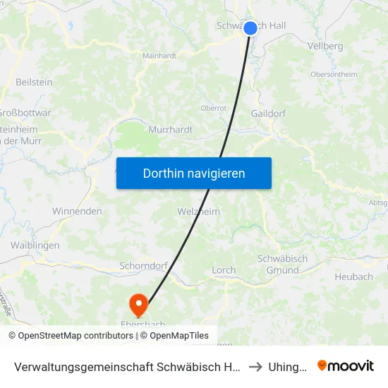 Verwaltungsgemeinschaft Schwäbisch Hall to Uhingen map