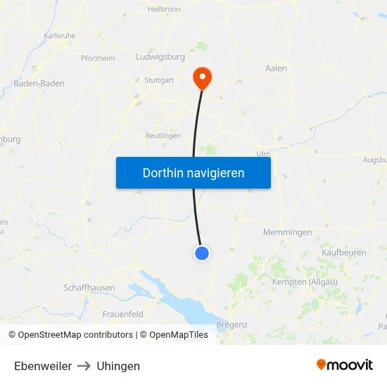 Ebenweiler to Uhingen map